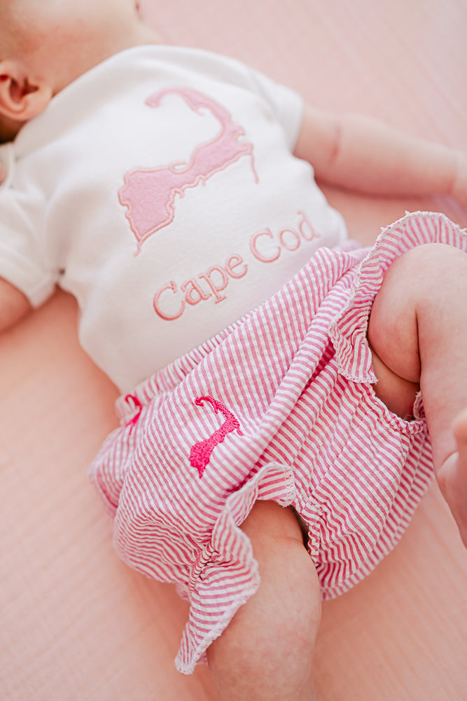 Cape Cod Map Embroidered Onesie Pink