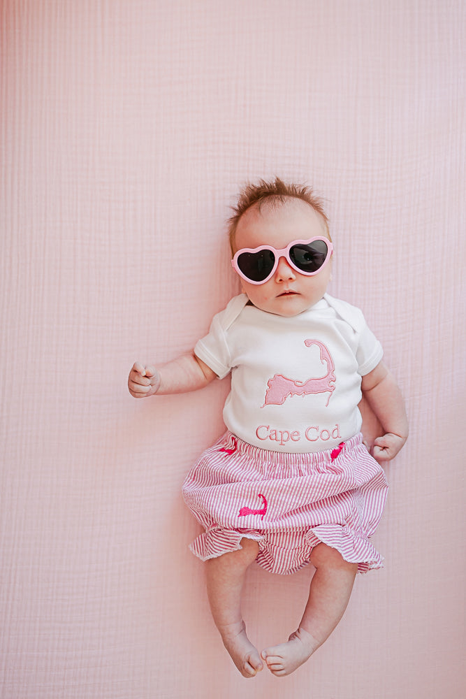 Cape Cod Map Embroidered Onesie Pink