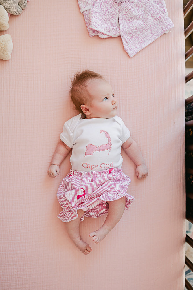 Cape Cod Map Embroidered Onesie Pink