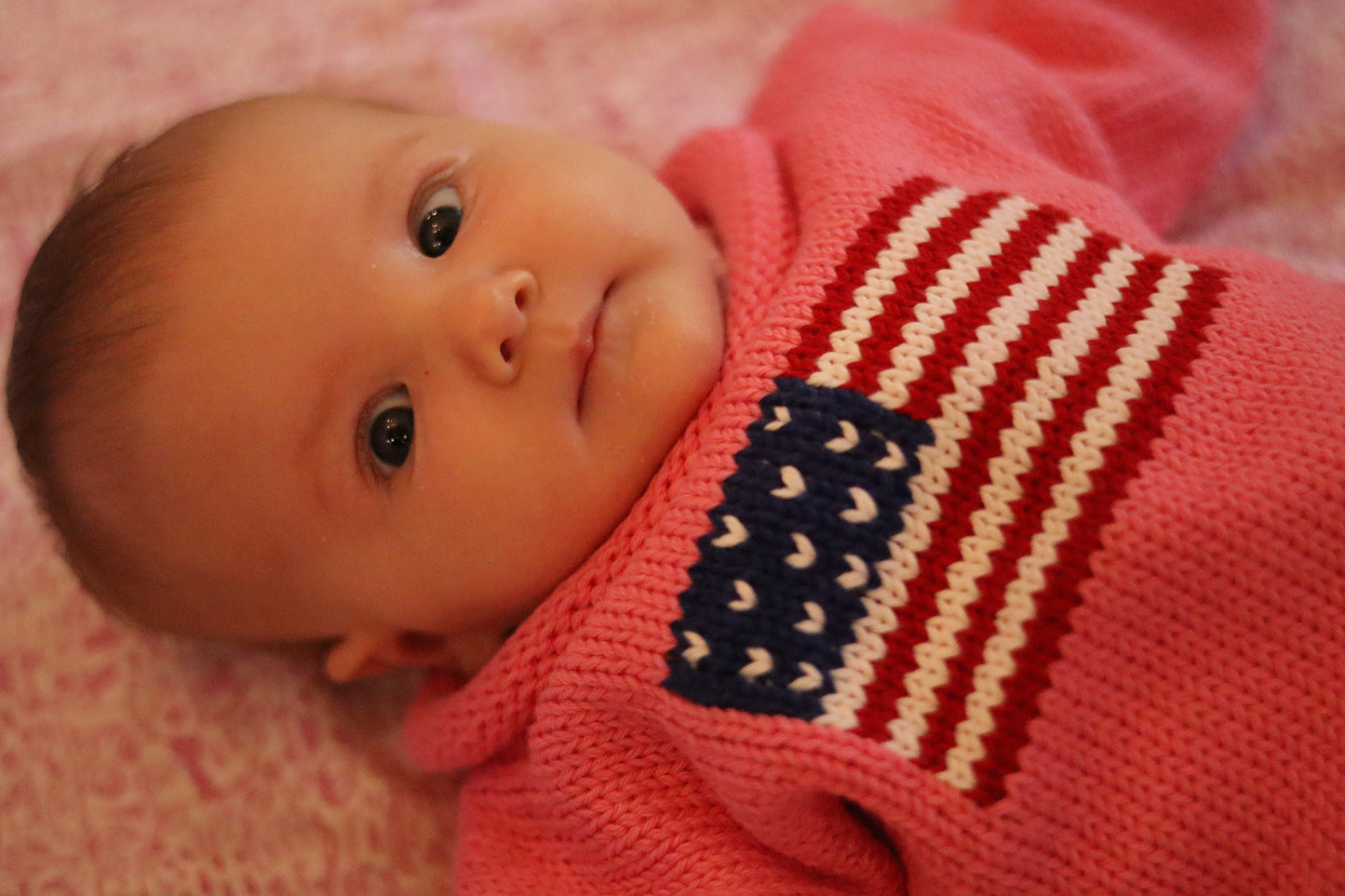 Roll Neck American Flag Sweater Pink