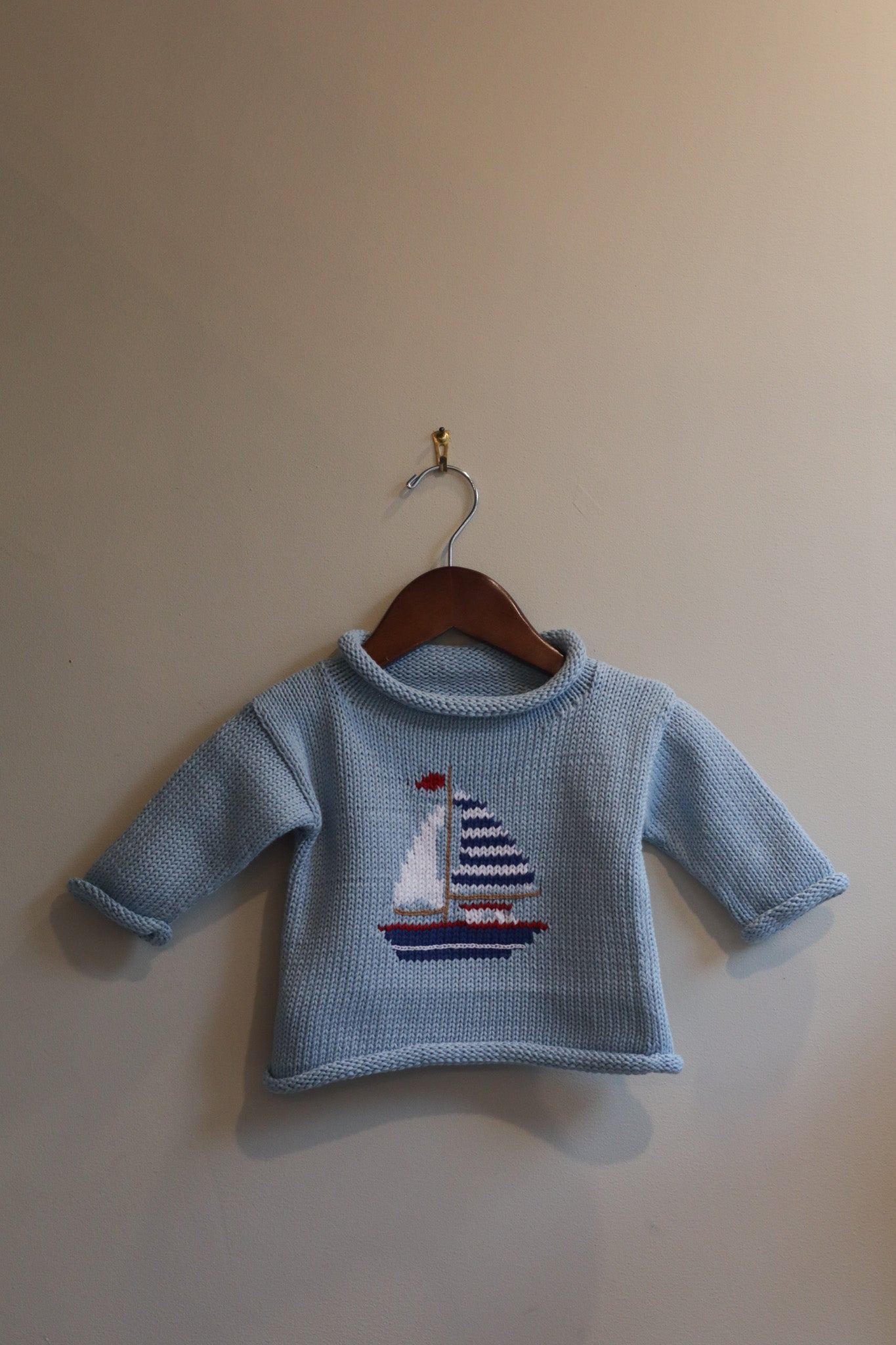 Roll Neck Sailboat Sweater Blue