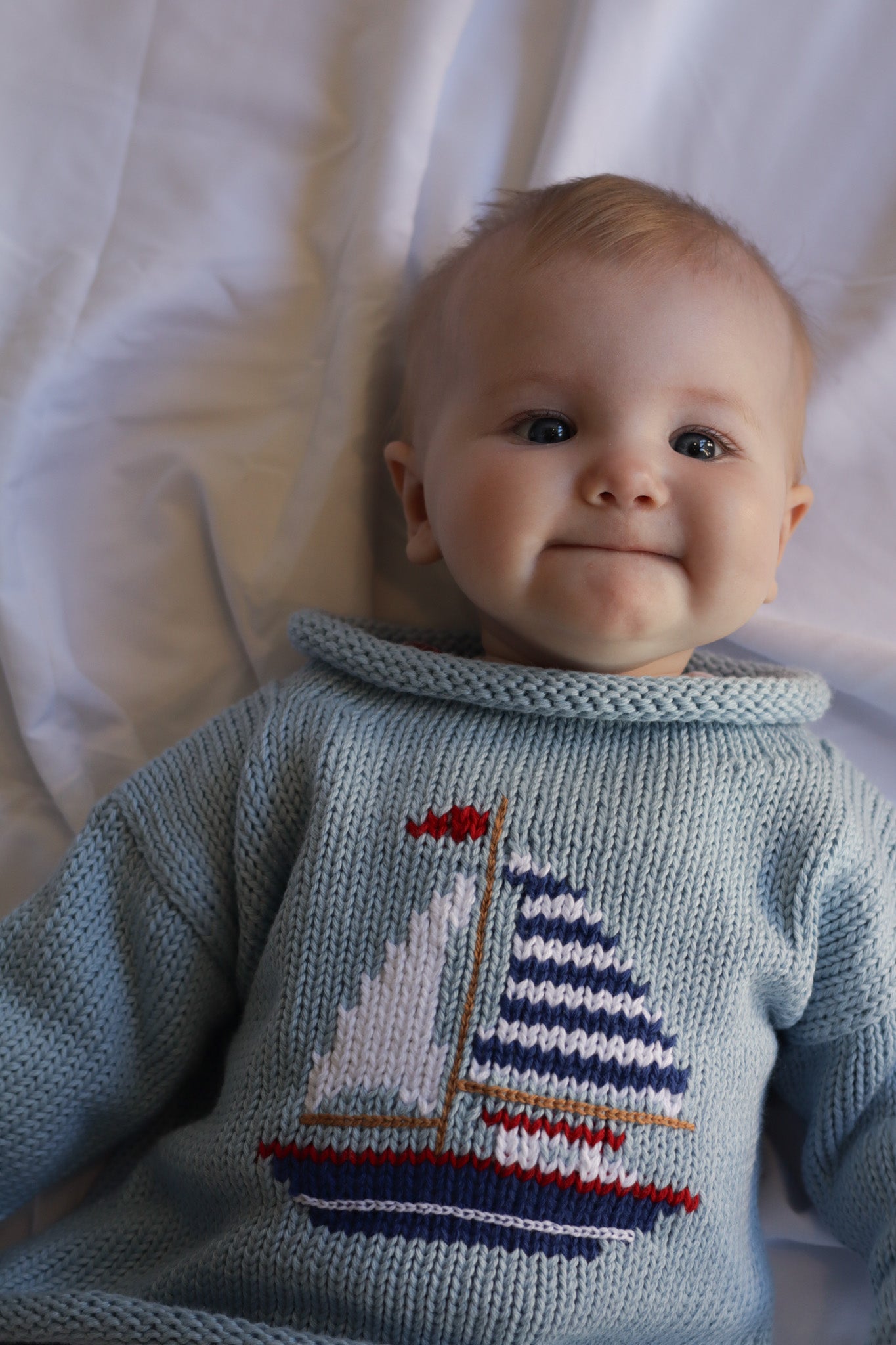 Roll Neck Sailboat Sweater Blue