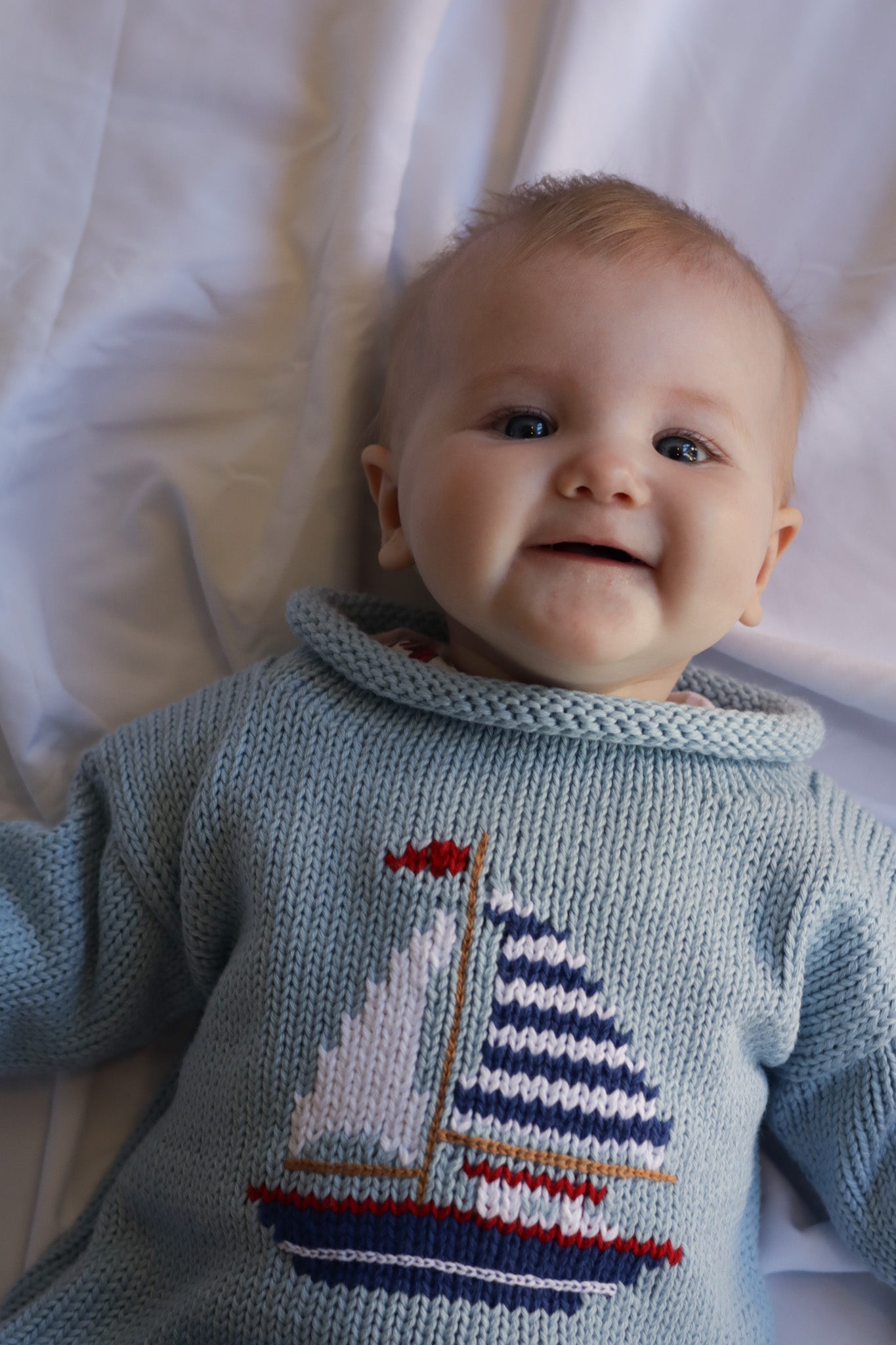 Roll Neck Sailboat Sweater Blue