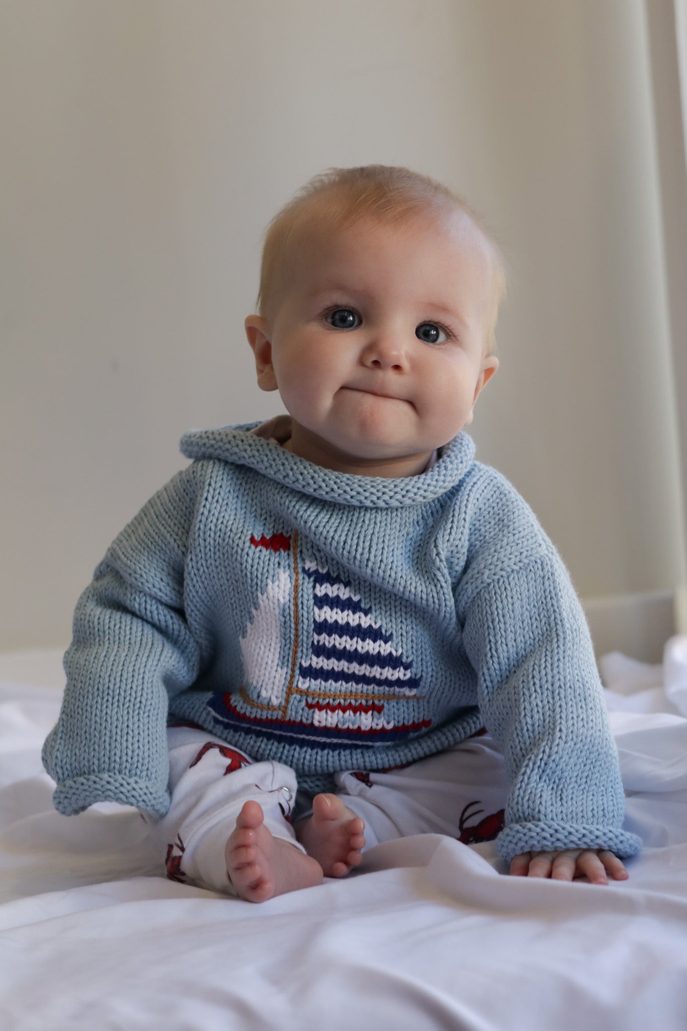 Roll Neck Sailboat Sweater Blue