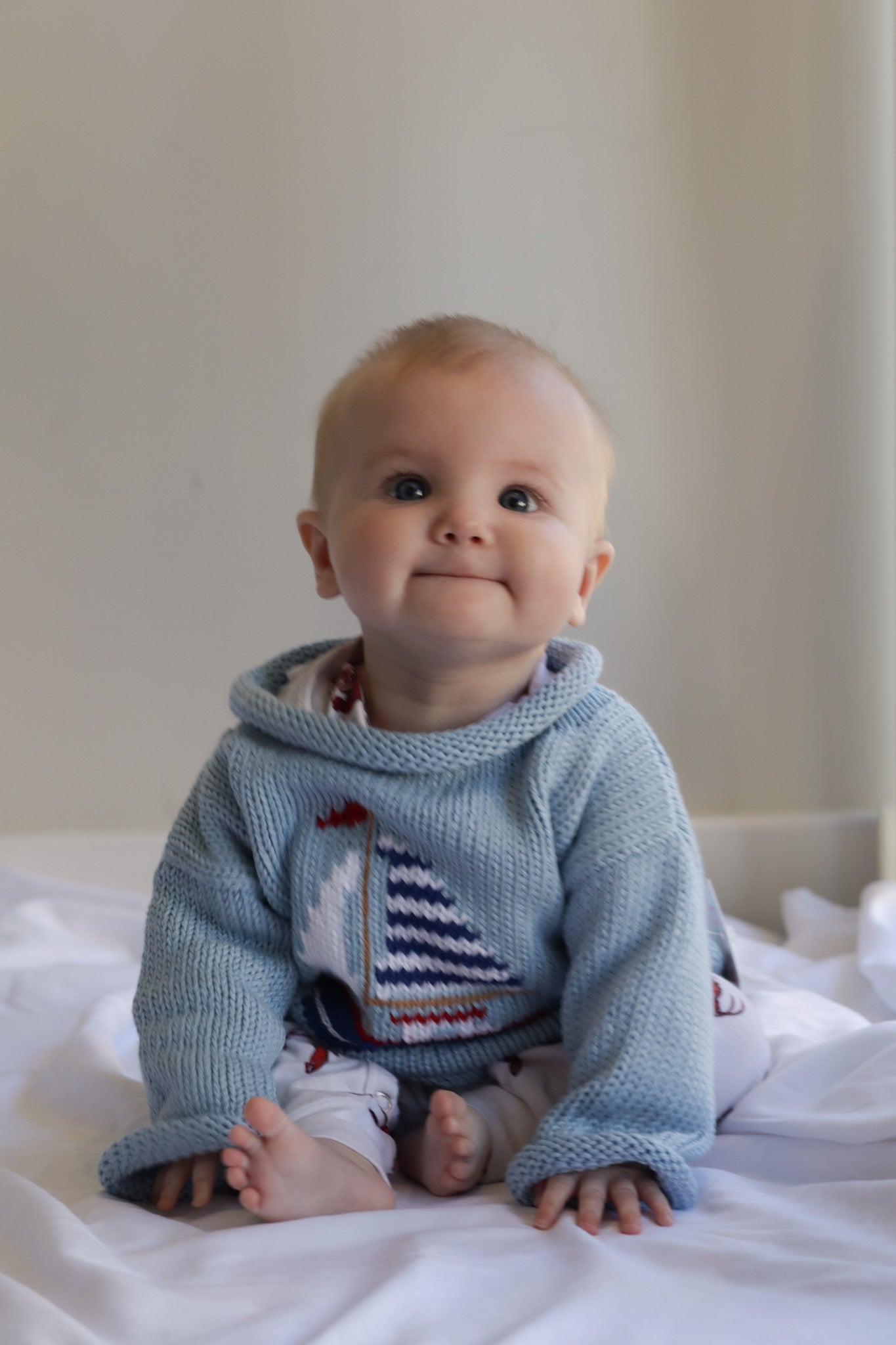 Roll Neck Sailboat Sweater Blue