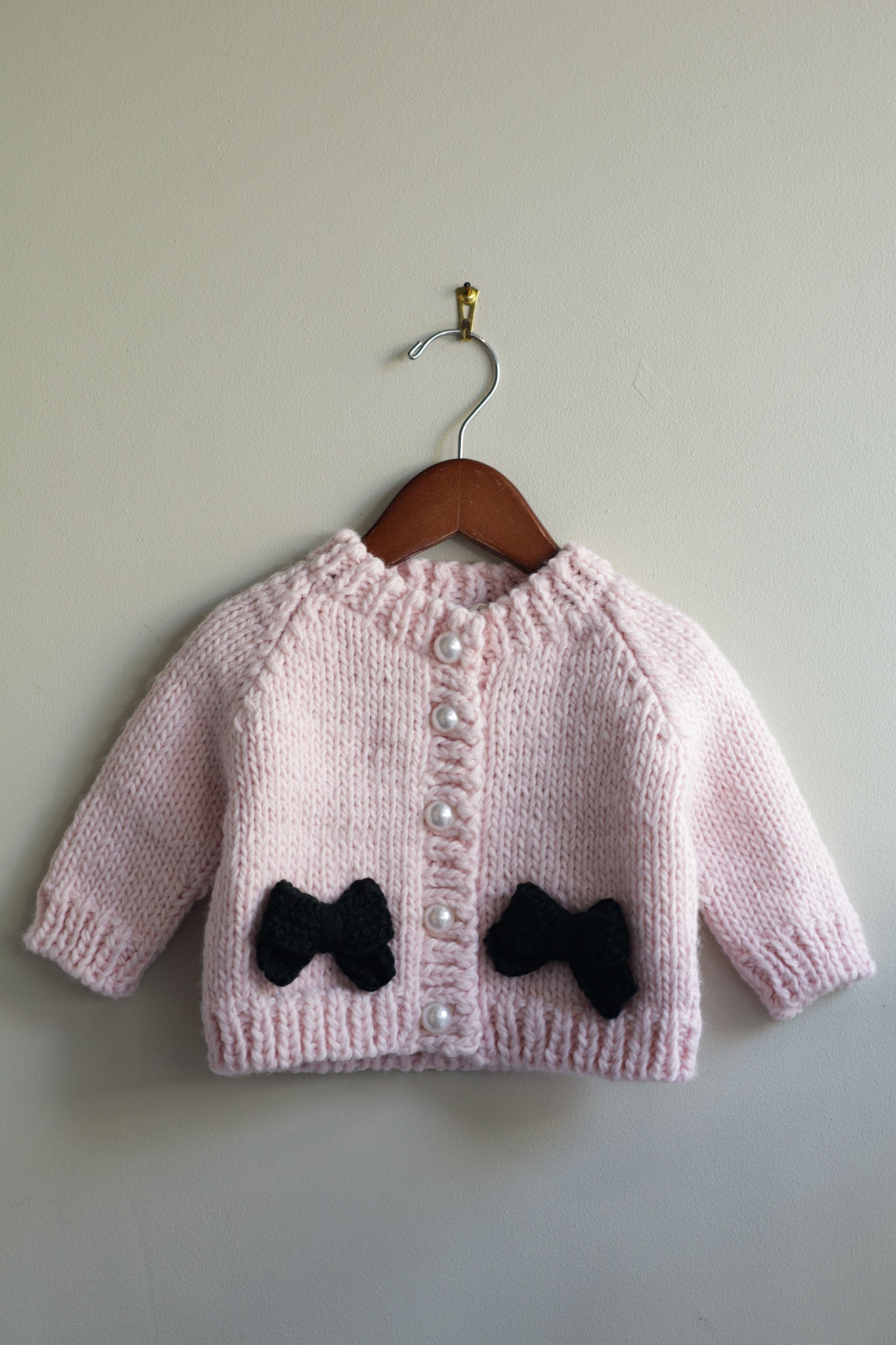 Bow Cardigan, Baby Pink