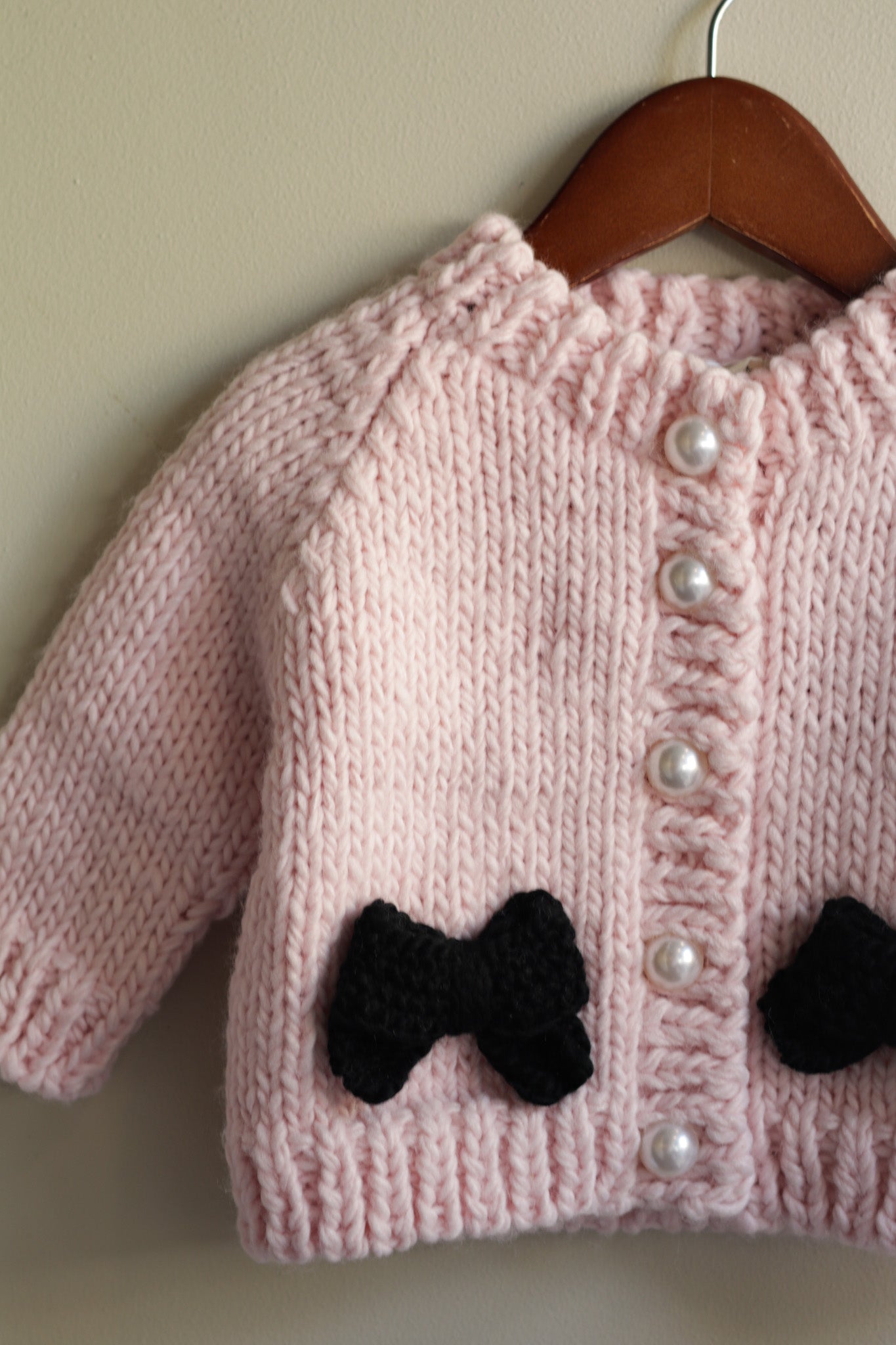 Bow Cardigan, Baby Pink