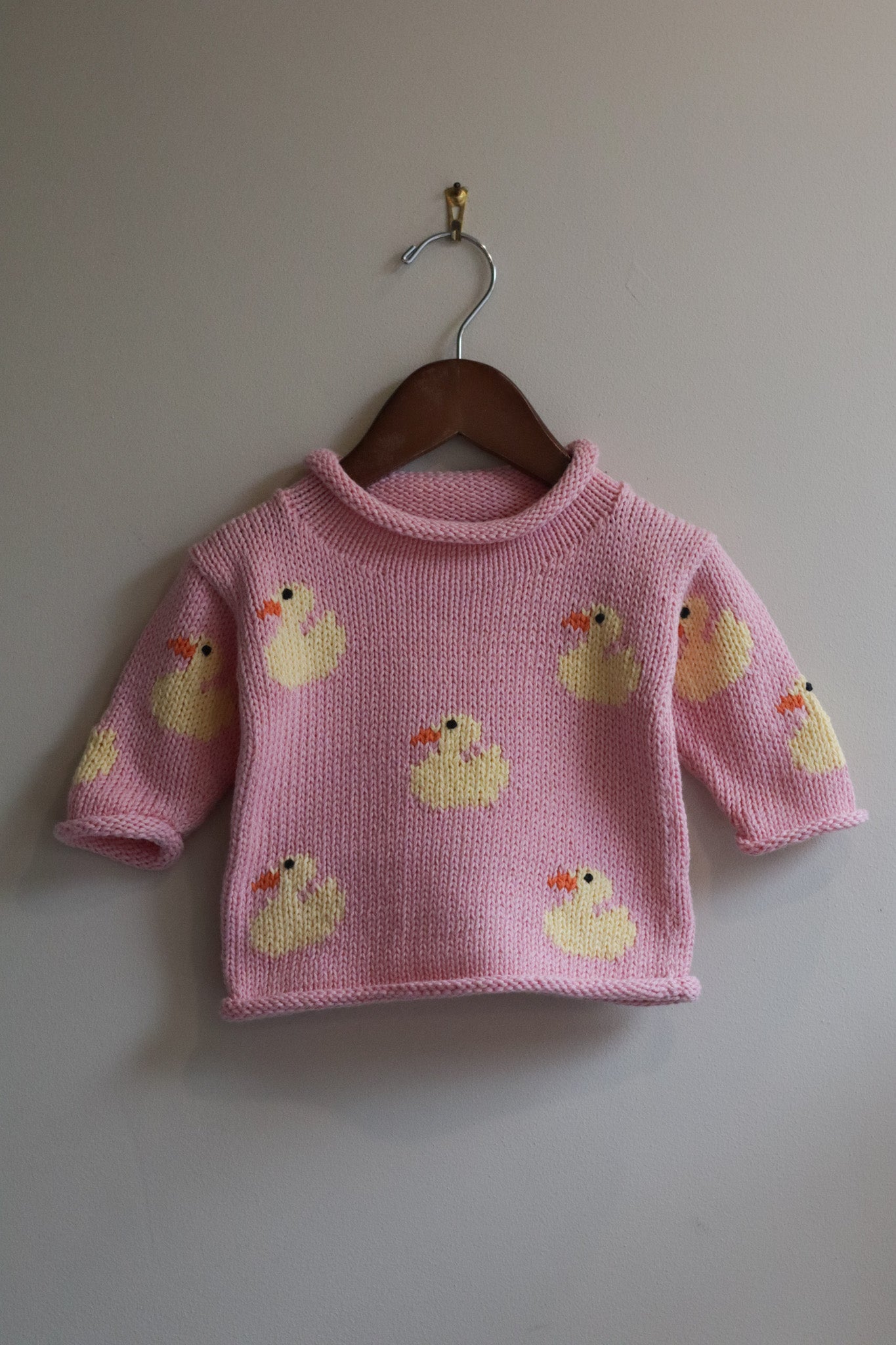 Roll Neck Ducks All Over Sweater Pink