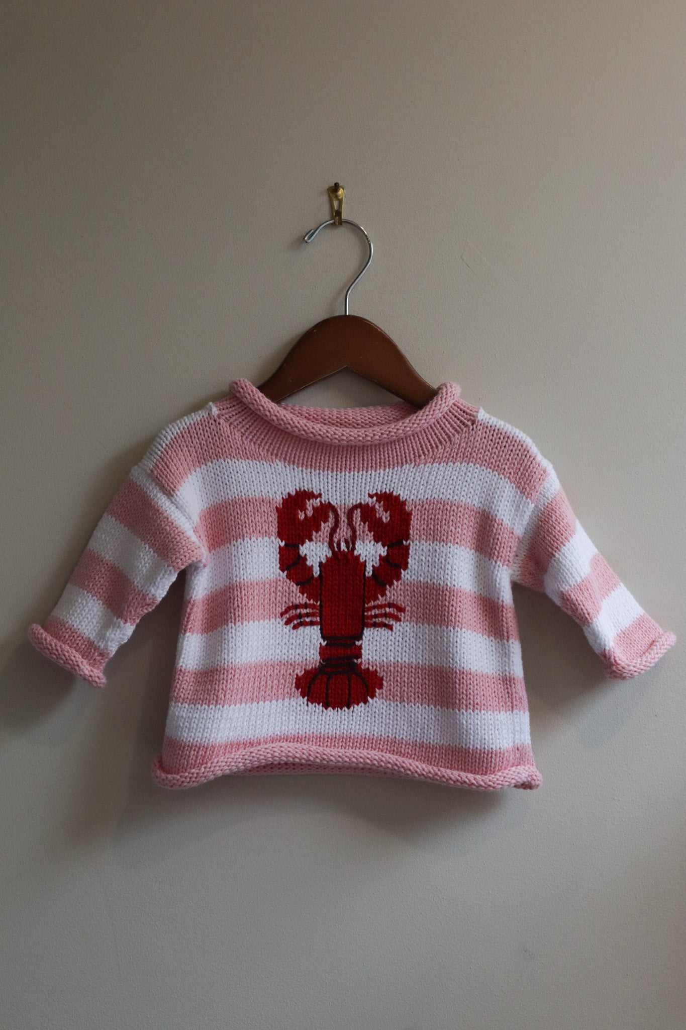 Roll Neck Striped Lobster Sweater Pink
