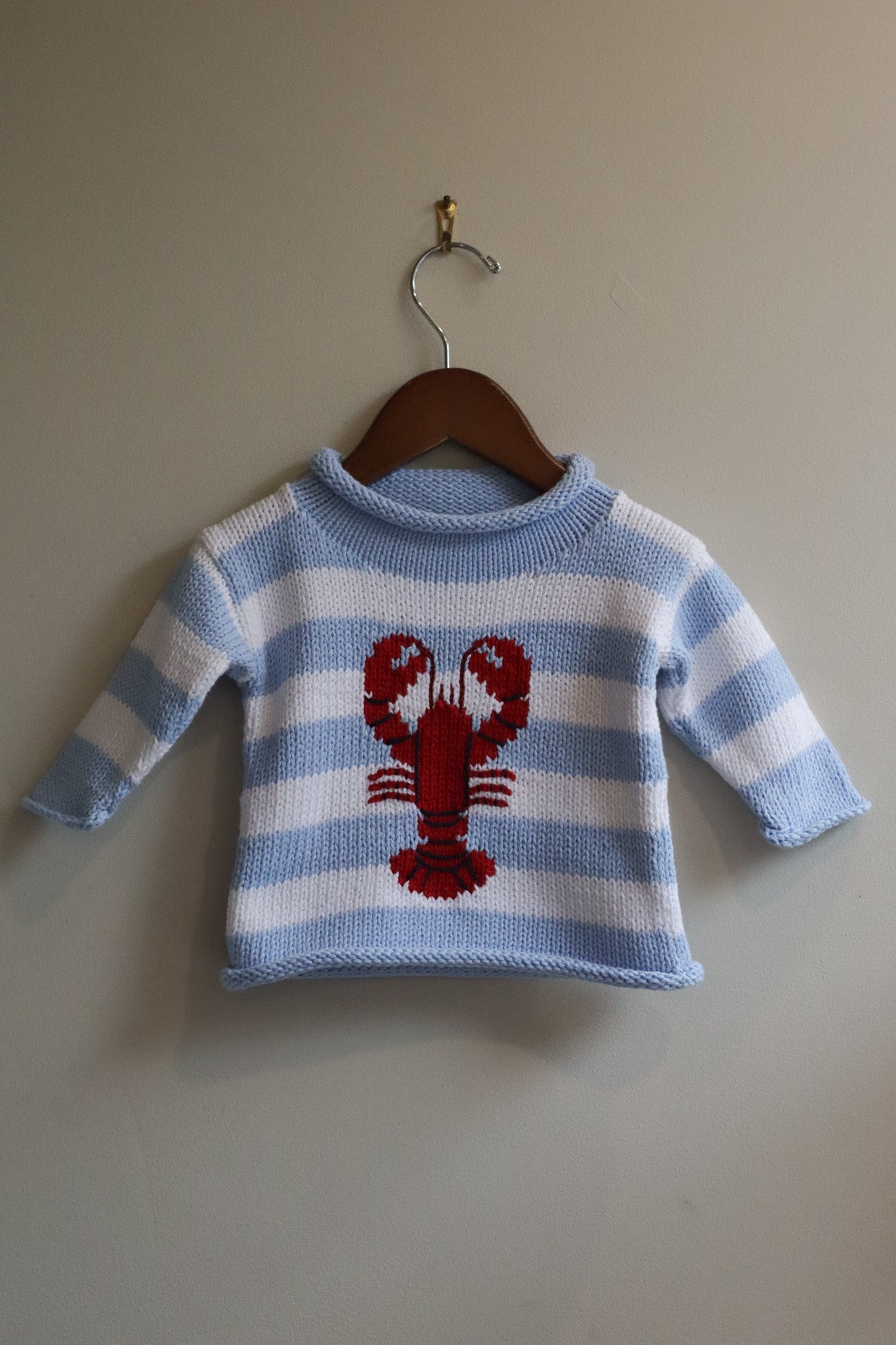 Roll Neck Striped Lobster Sweater Blue