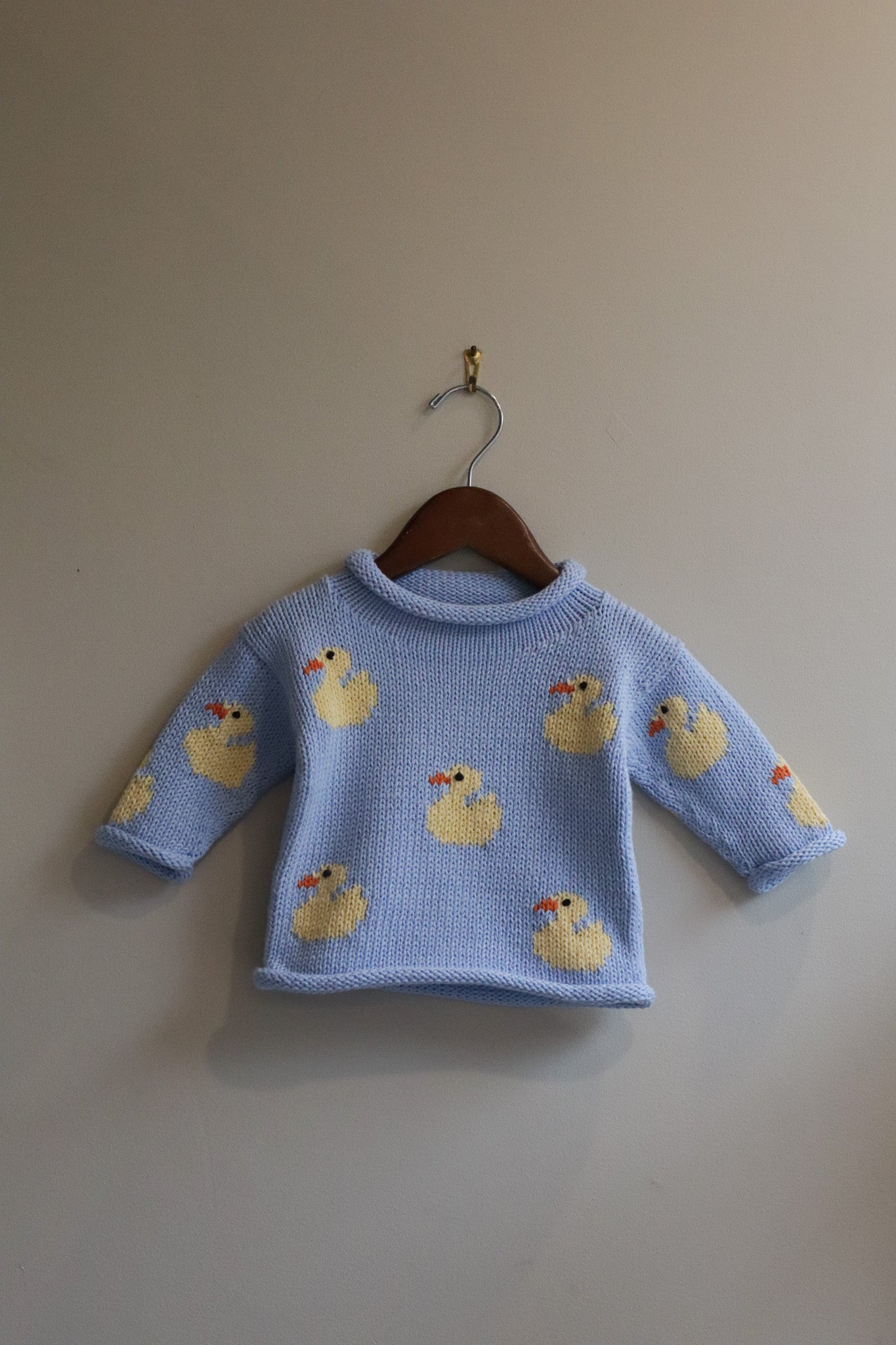 Roll Neck Ducks All Over Sweater Blue