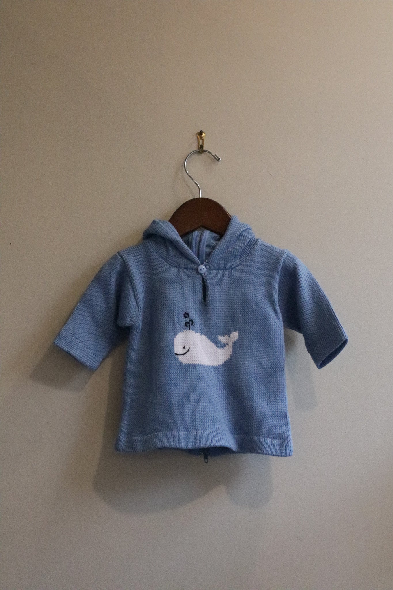 Hooded Backzip Whale Sweater Blue