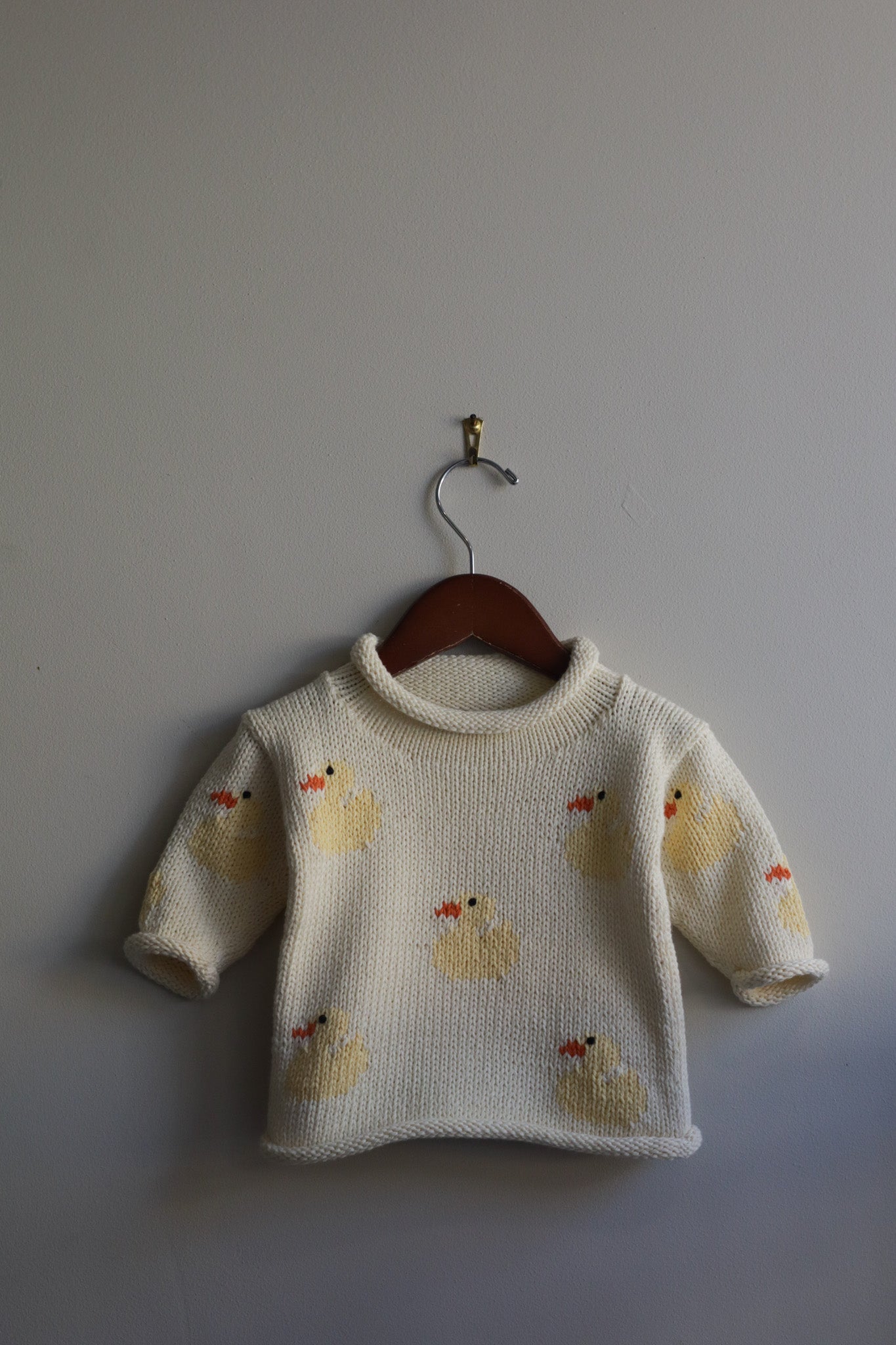 Roll Neck Ducks All Over Sweater Cream