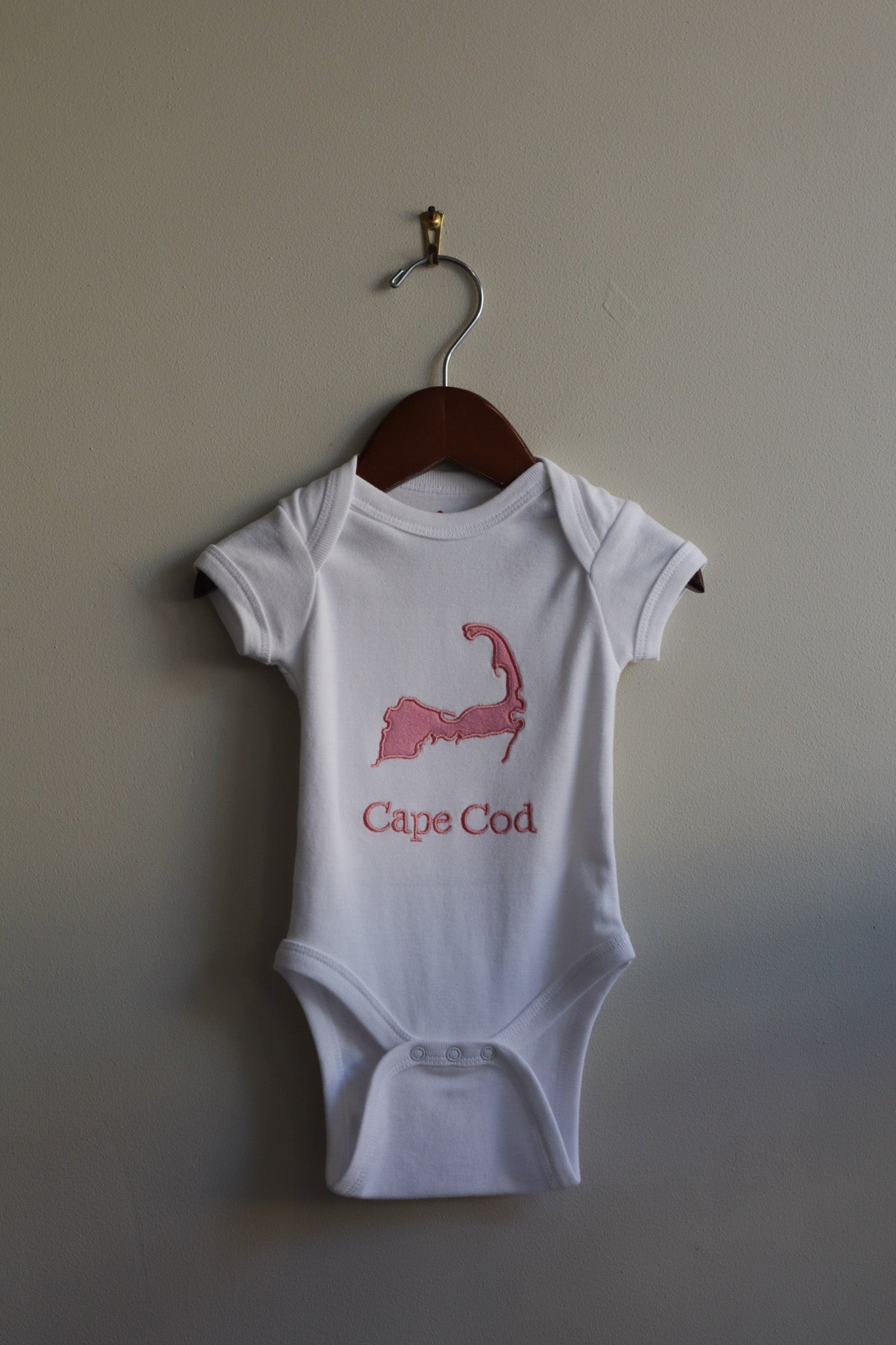 Cape Cod Map Embroidered Onesie Pink