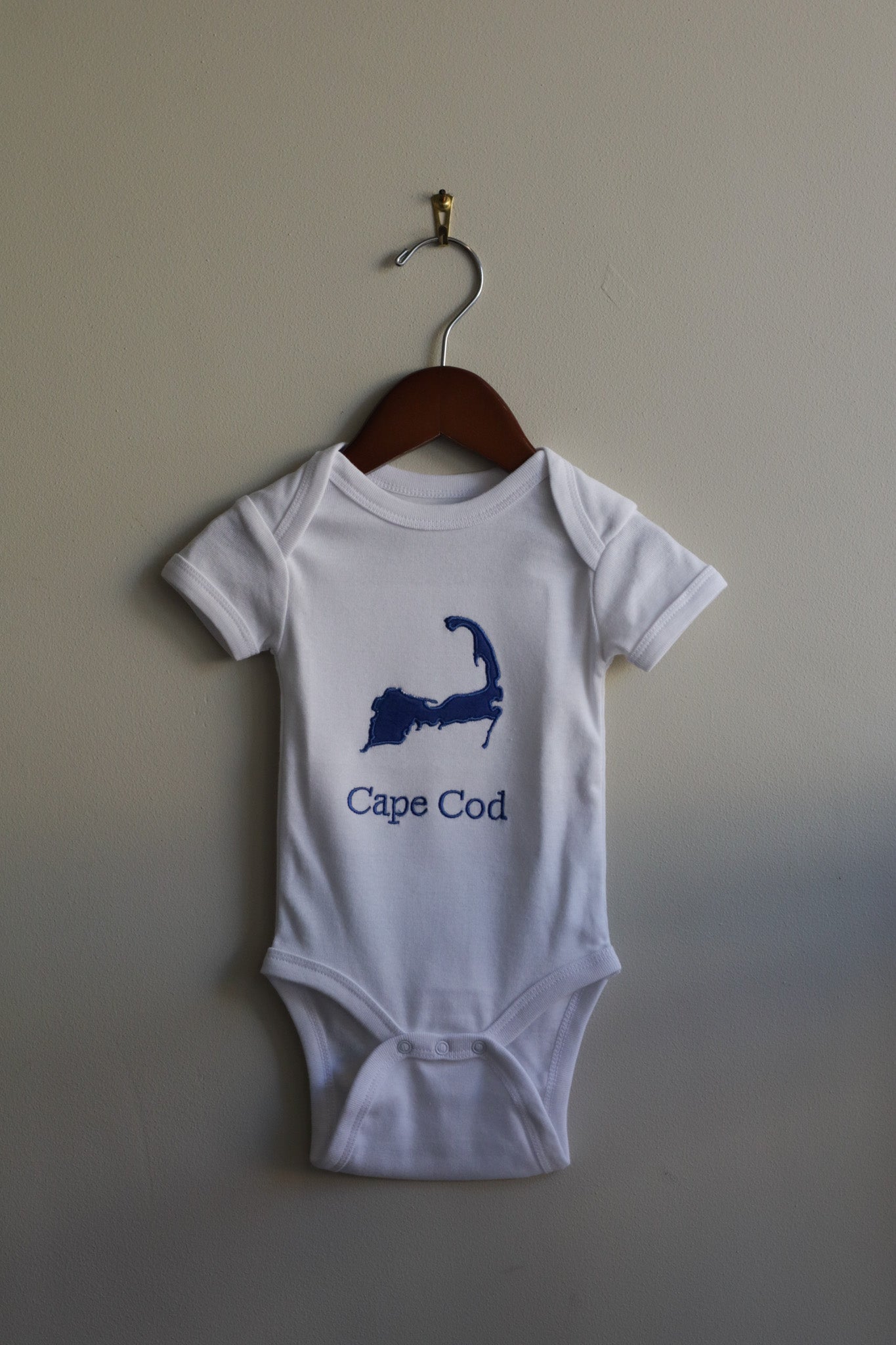 Cape Cod Map Embroidered Onesie Blue