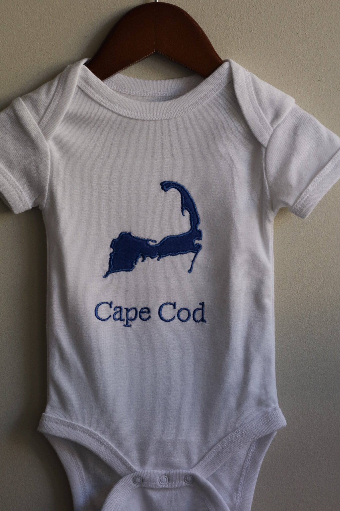 Cape Cod Map Embroidered Onesie Blue