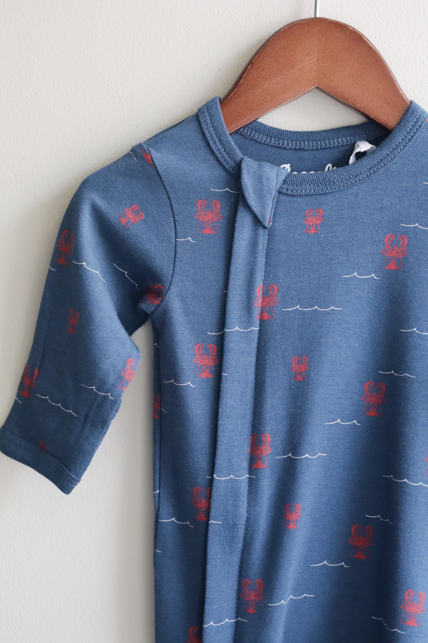 Cotton Modal Zipper Footie Lobsters Blue