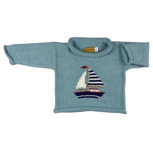 Roll Neck Sailboat Sweater Blue