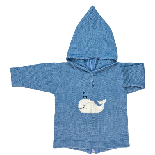 Hooded Backzip Whale Sweater Blue
