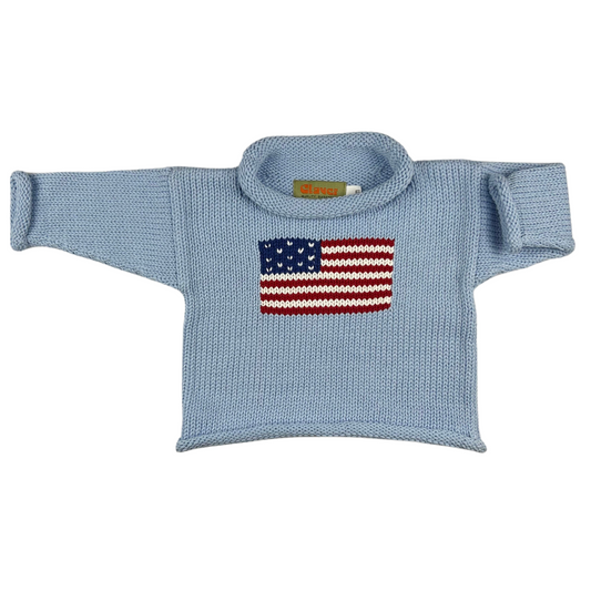 Roll Neck American Flag Sweater Blue