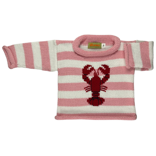 Roll Neck Striped Lobster Sweater Pink