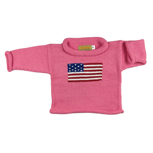 Roll Neck American Flag Sweater Pink