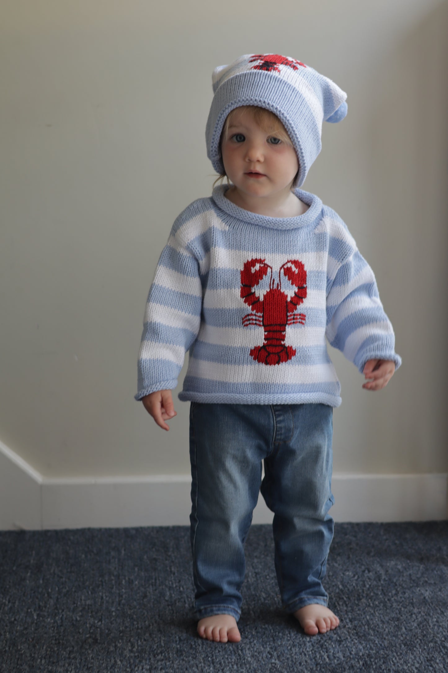Striped Lobster Pom Pom Hat