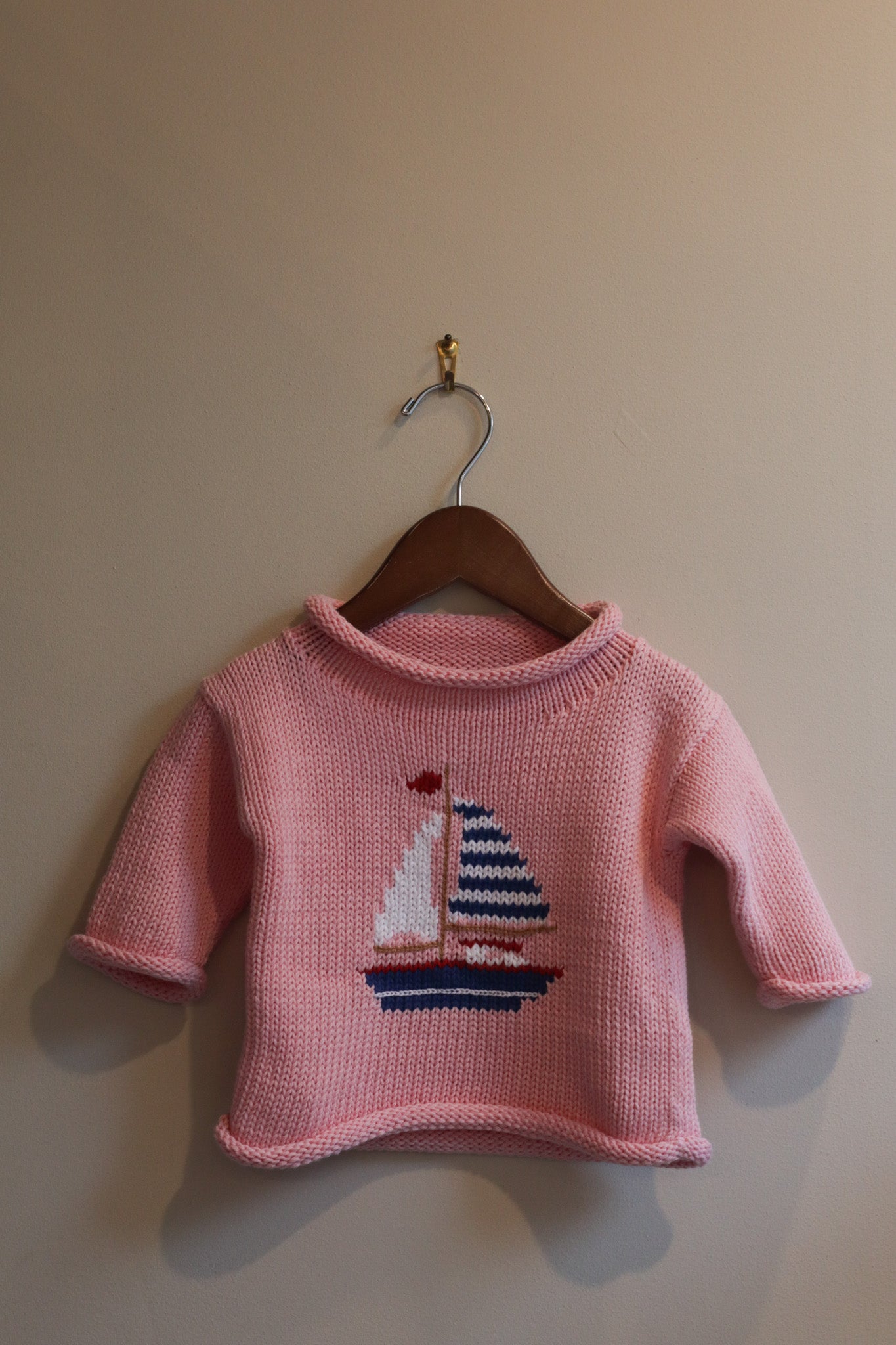 Roll Neck Sailboat Sweater Pink