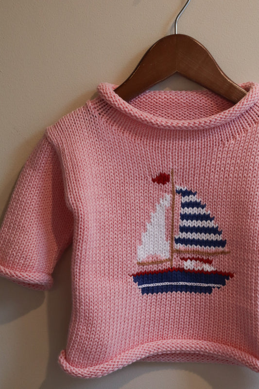 Roll Neck Sailboat Sweater Pink