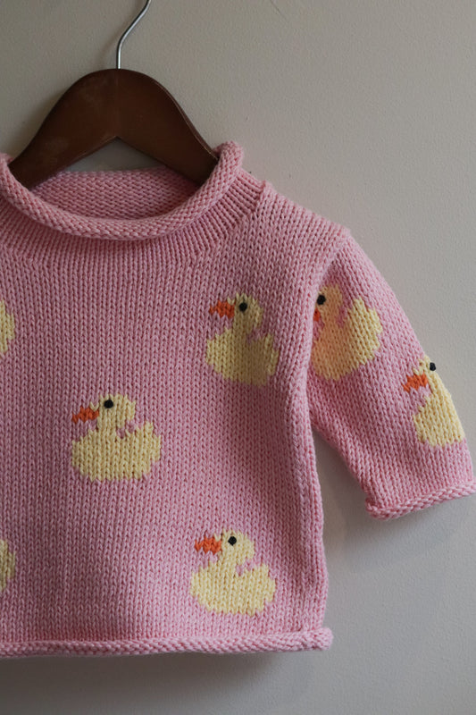 Roll Neck Ducks All Over Sweater Pink