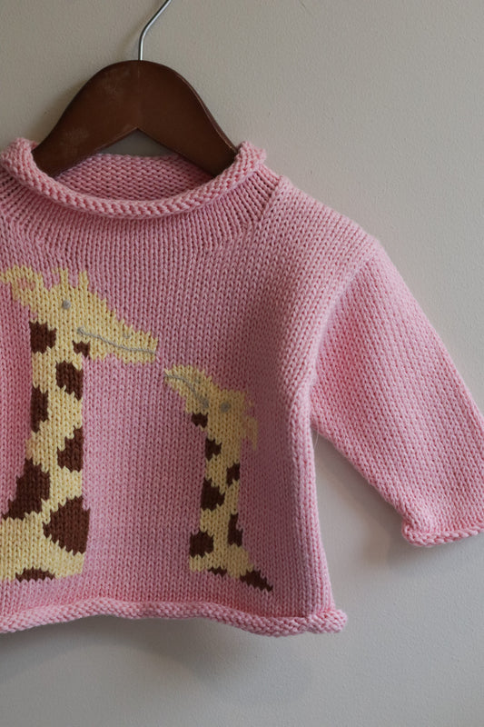 Roll Neck Giraffe Sweater Pink