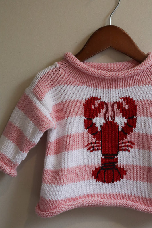 Roll Neck Striped Lobster Sweater Pink