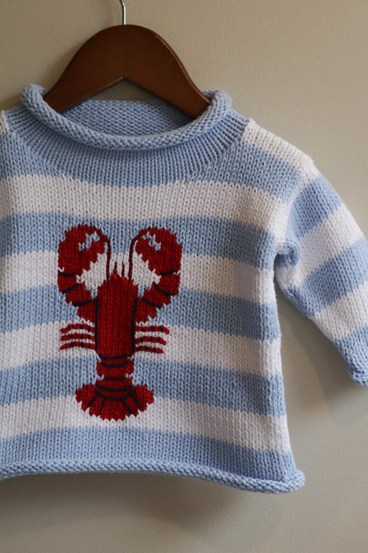 Roll Neck Striped Lobster Sweater Blue