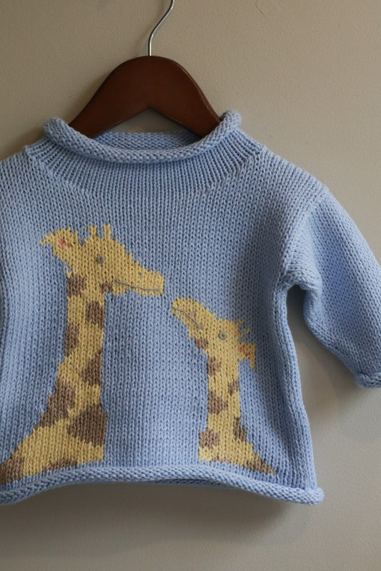 Roll Neck Giraffe Sweater Blue