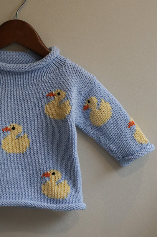 Roll Neck Ducks All Over Sweater Blue