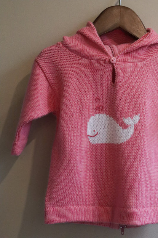 Hooded Backzip Whale Sweater Pink