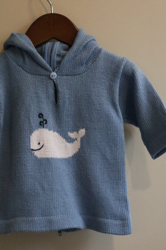 Hooded Backzip Whale Sweater Blue