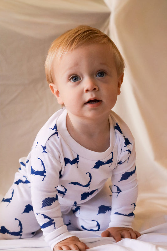 Cape Cod Map Footie Pajamas Blue