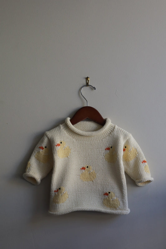 Roll Neck Ducks All Over Sweater Cream