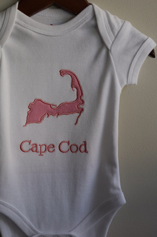 Cape Cod Map Embroidered Onesie Pink