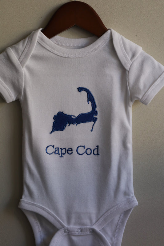 Cape Cod Map Embroidered Onesie Blue