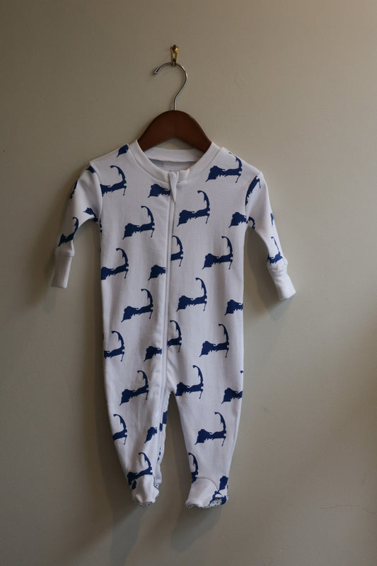 Cape Cod Map Footie Pajamas Blue