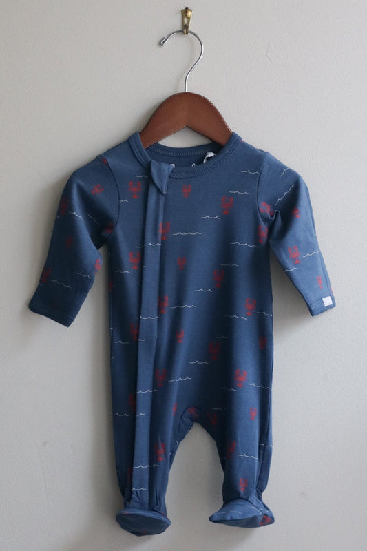 Cotton Modal Zipper Footie Lobsters Blue