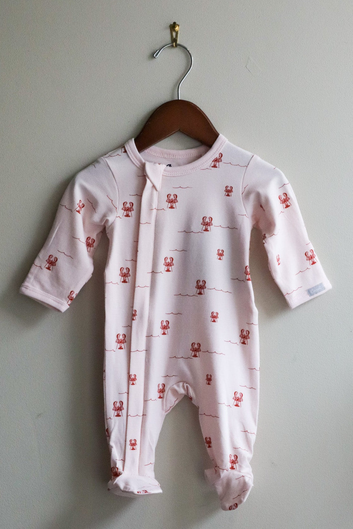 Cotton Modal Zipper Footie Lobsters Pink