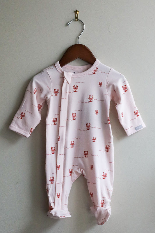 Cotton Modal Zipper Footie Lobsters Pink