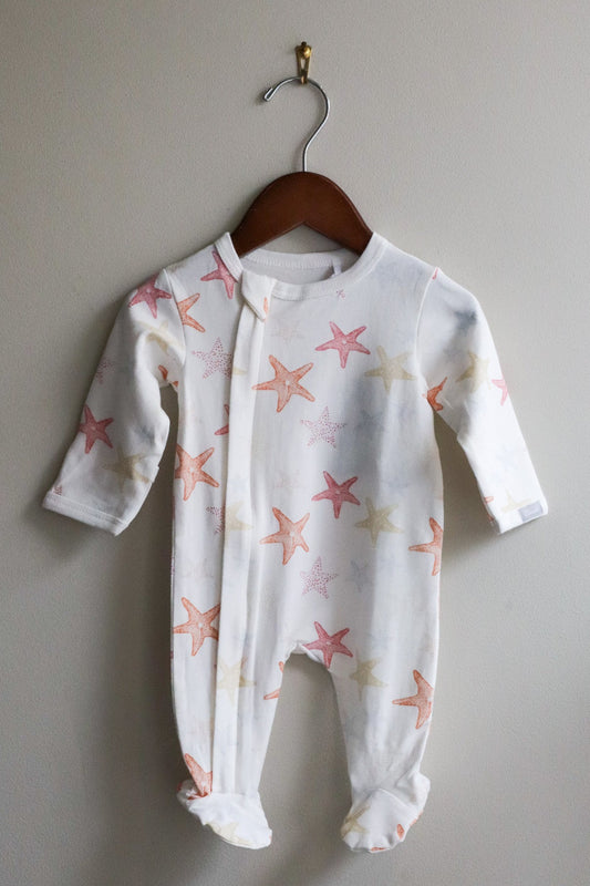 Cotton Modal Zipper Footie Starfish on Cream