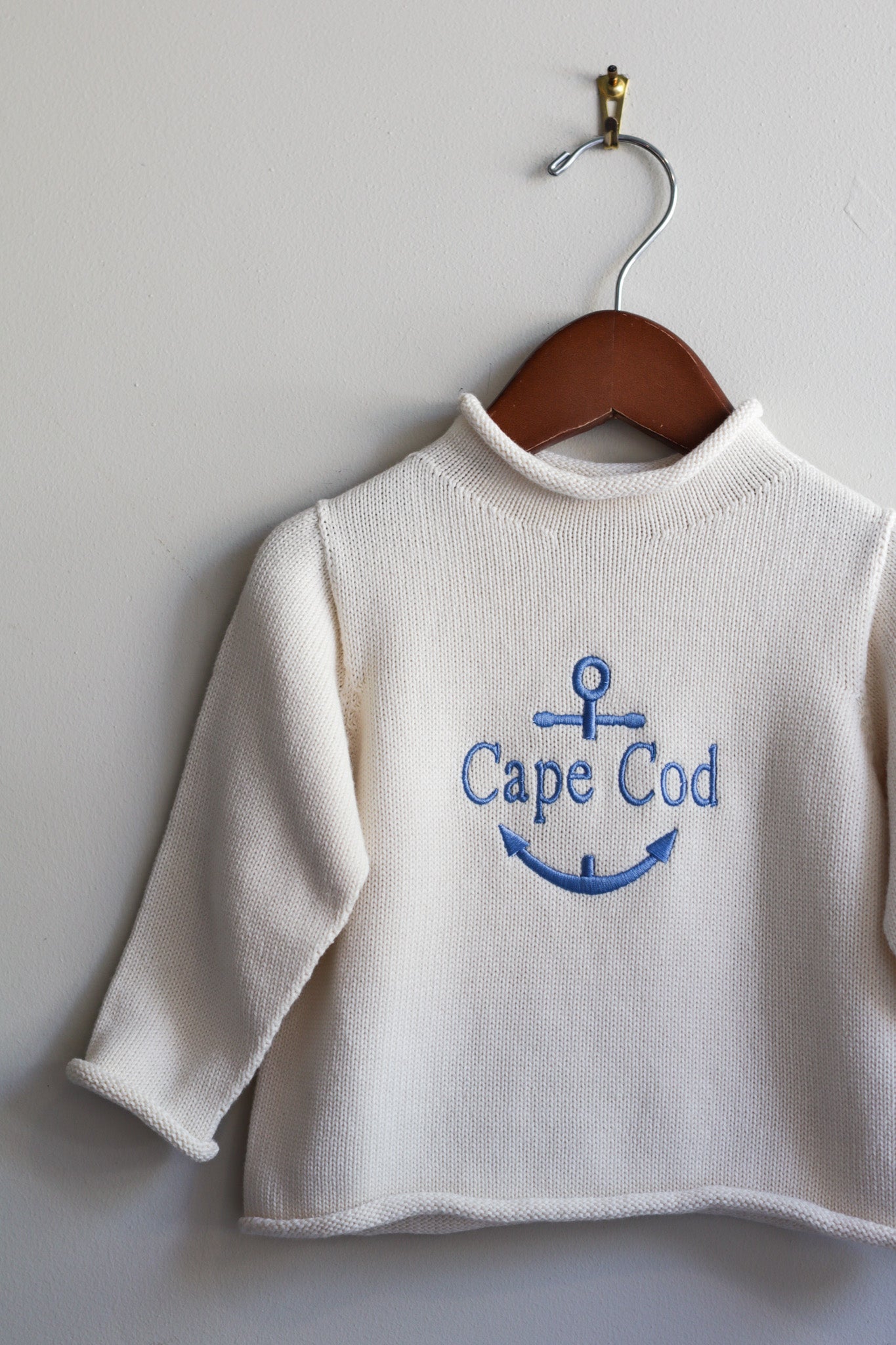 Roll Neck Cape Cod Anchor Sweater Natural