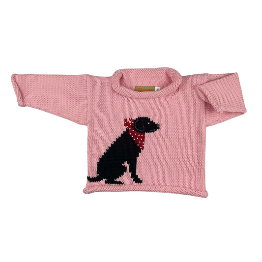 Roll Neck Black Dog Sweater Pink