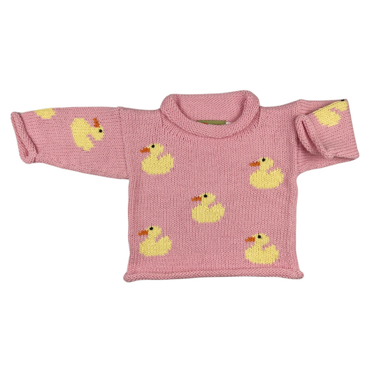 Roll Neck Ducks All Over Sweater Pink